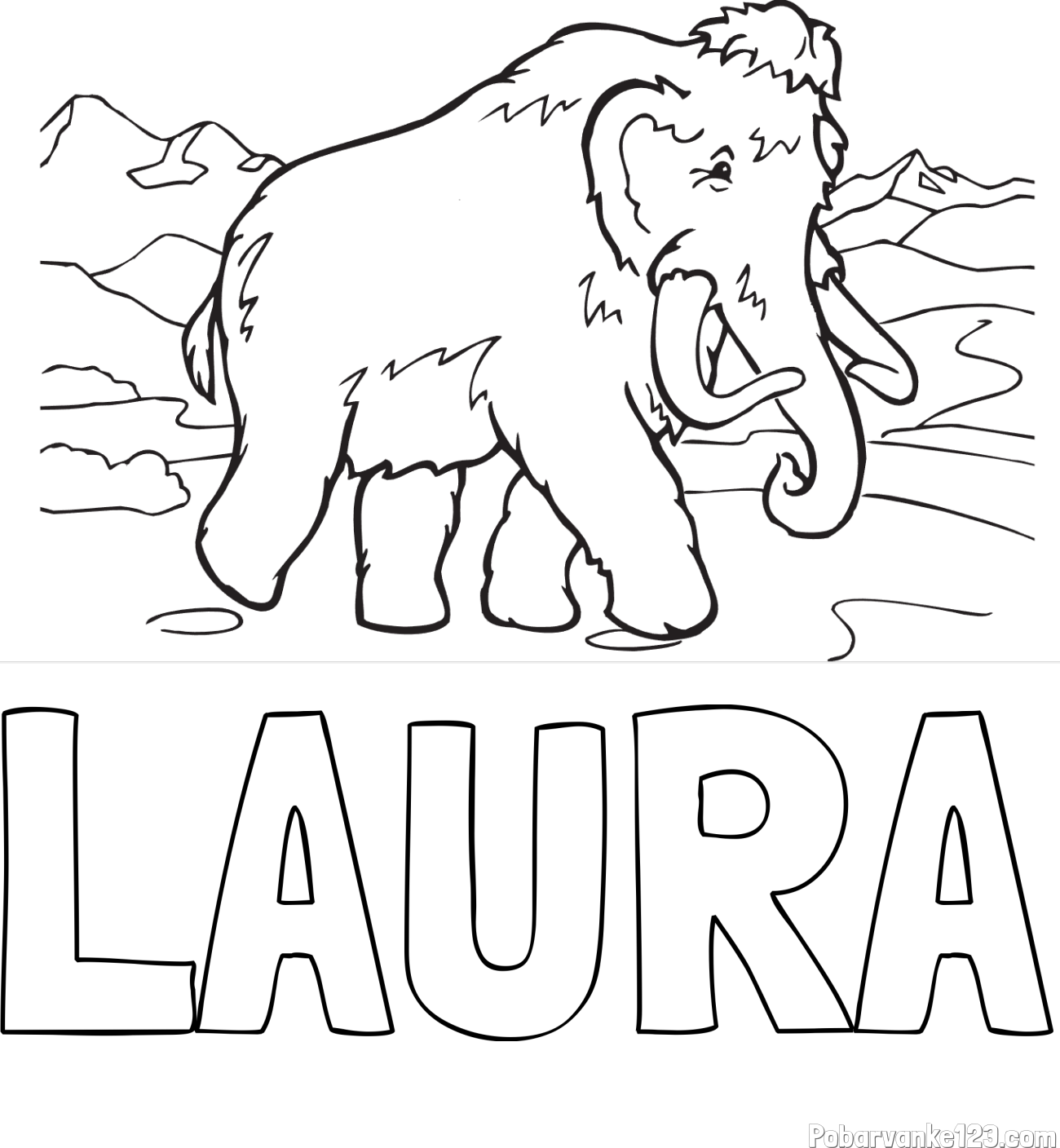 Pobarvanka imena LAURA in pobarvanka mamut