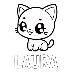 Online izdelana pobarvanka - Pobarvanka imena LAURA in pobarvnaka ljubke muce v anime slogu