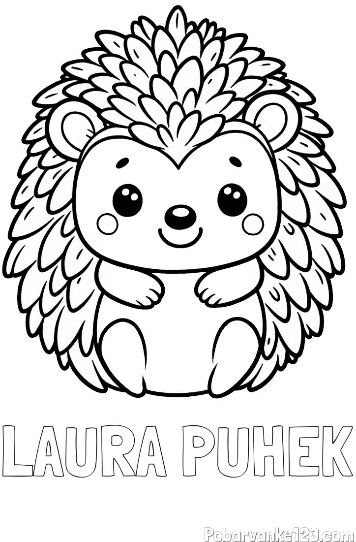 Pobarvanka imena LAURA PUHEK in pobarvanka prikupnega ježa
