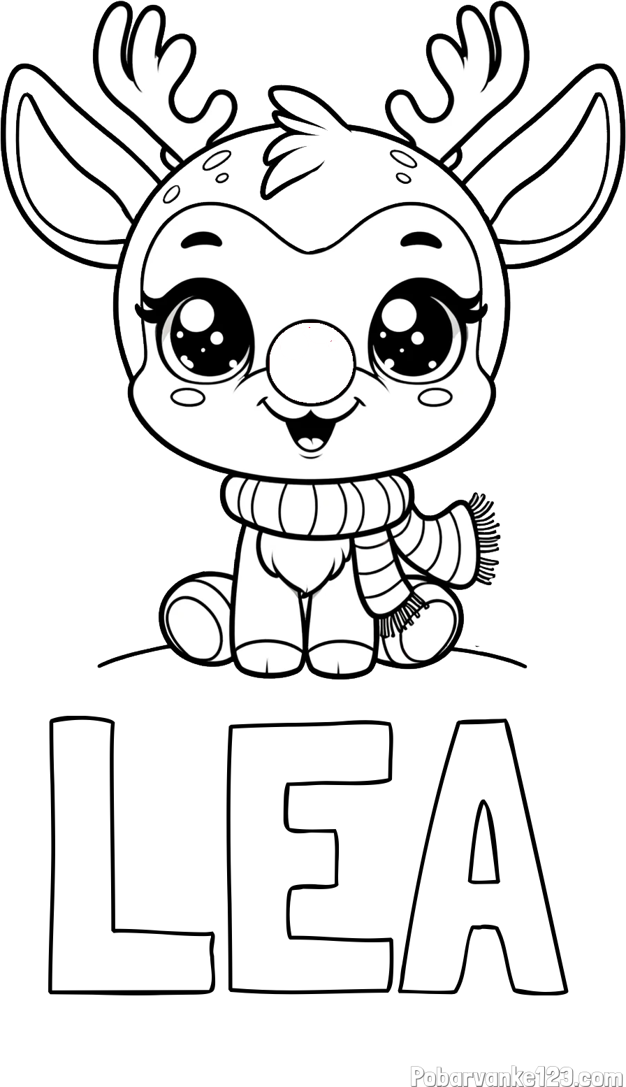Pobarvanka imena LEA in otroška pobarvanka jelenčka Rudolfa s šalom okoli vratu