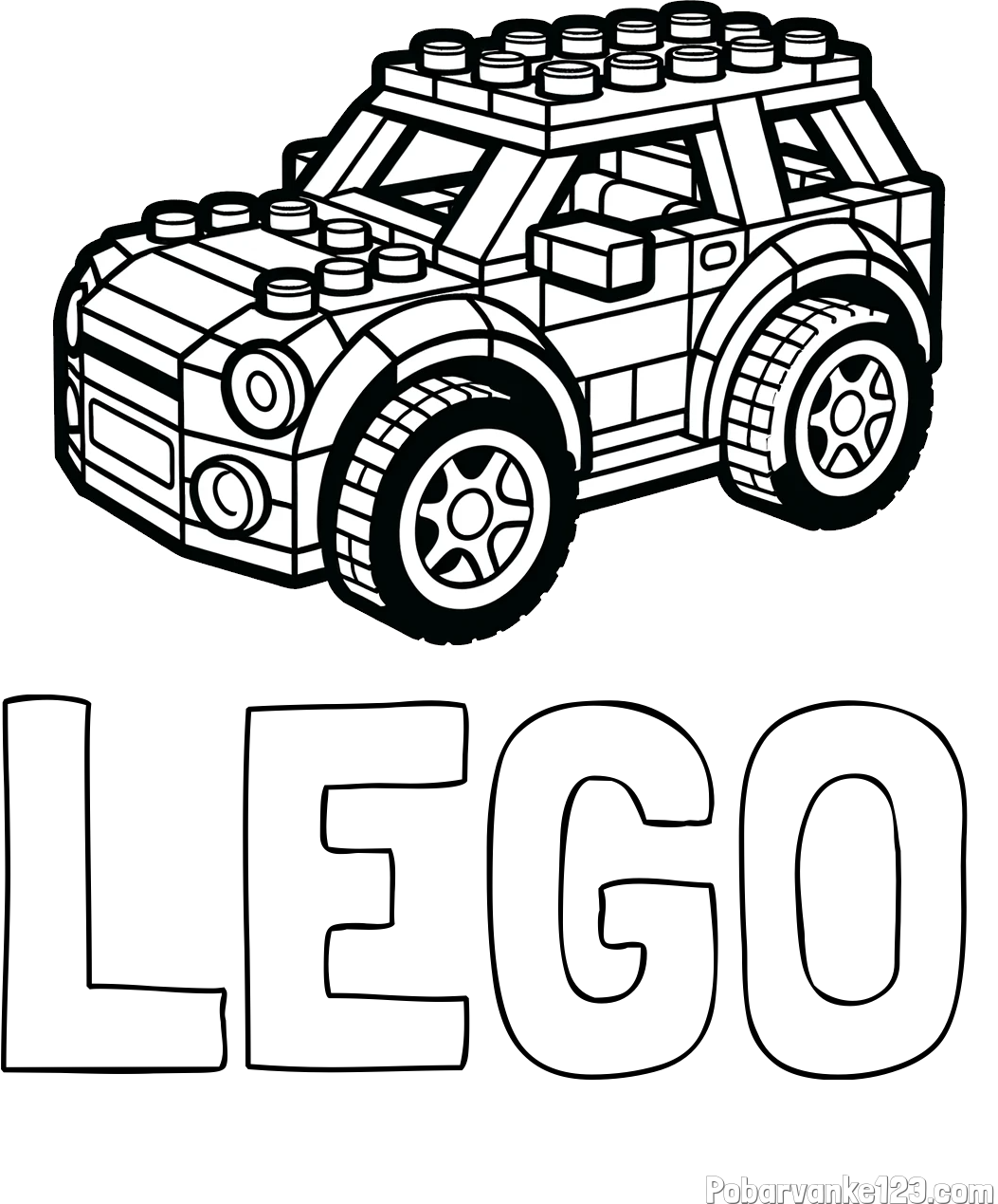 Pobarvanka imena LEGO in pobarvanka avtomobila sestavljenega iz LEGO kock