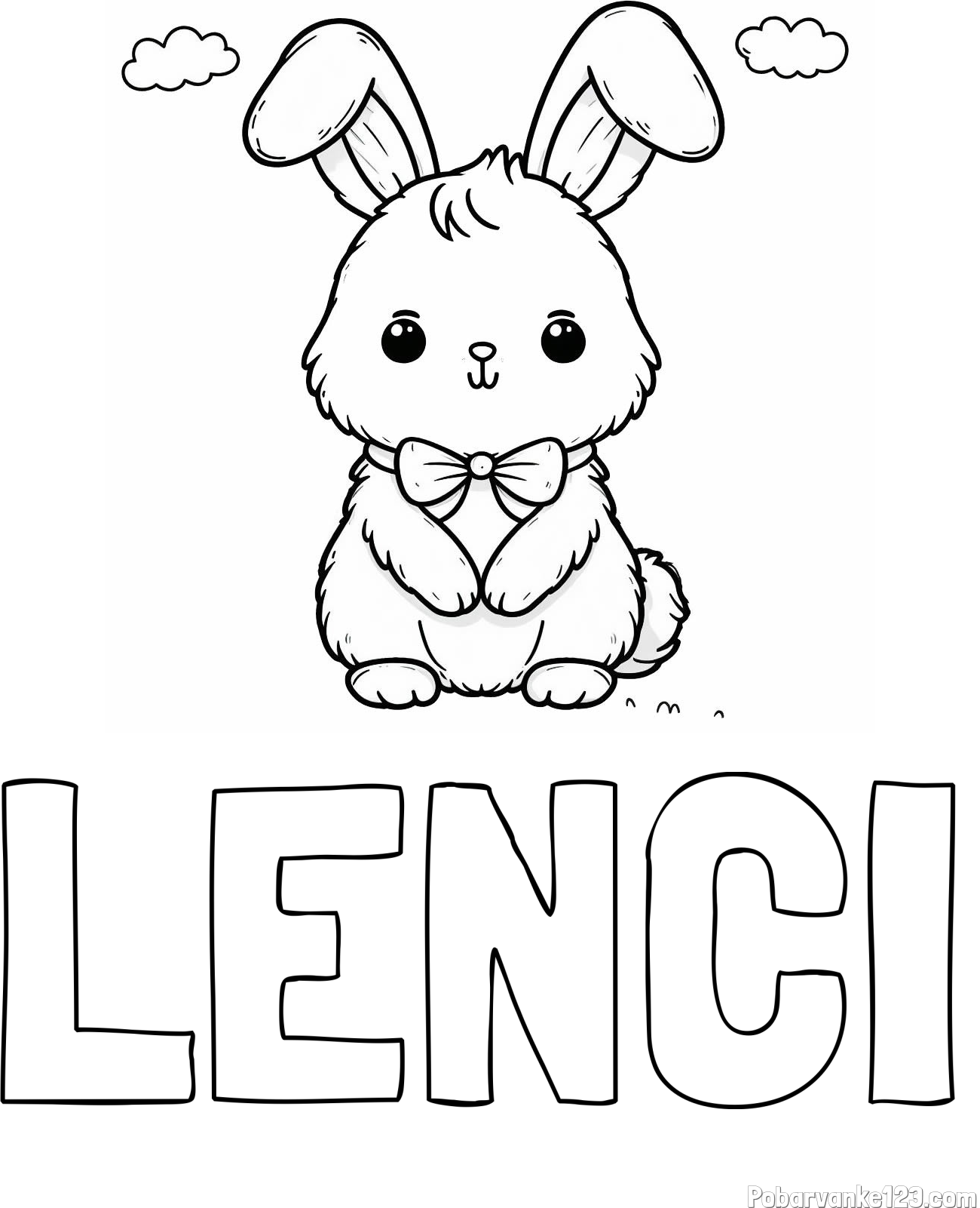 Pobarvanka imena LENCI in pobarvanka prikupnega zajčka
