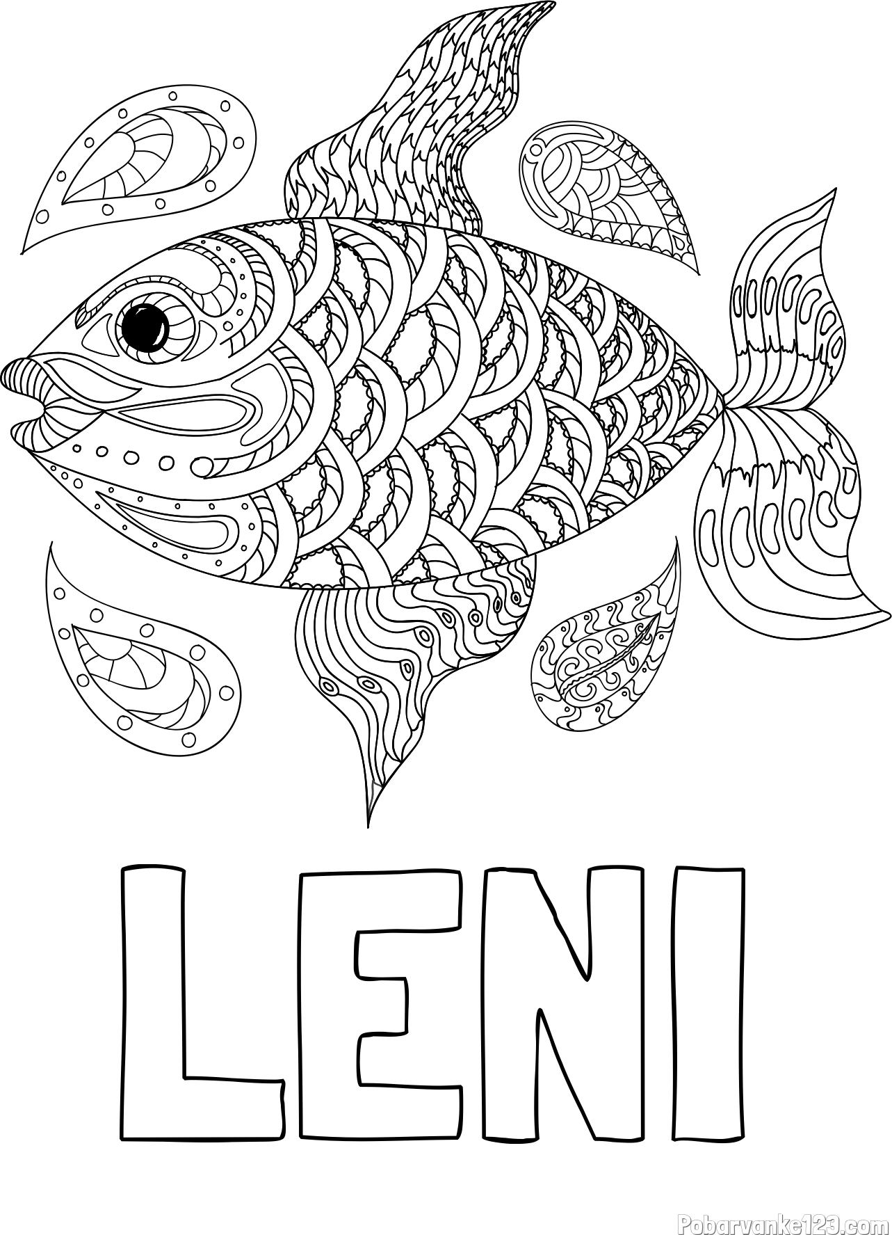 Pobarvanka imena LENI in pobarvanka pisane ribe