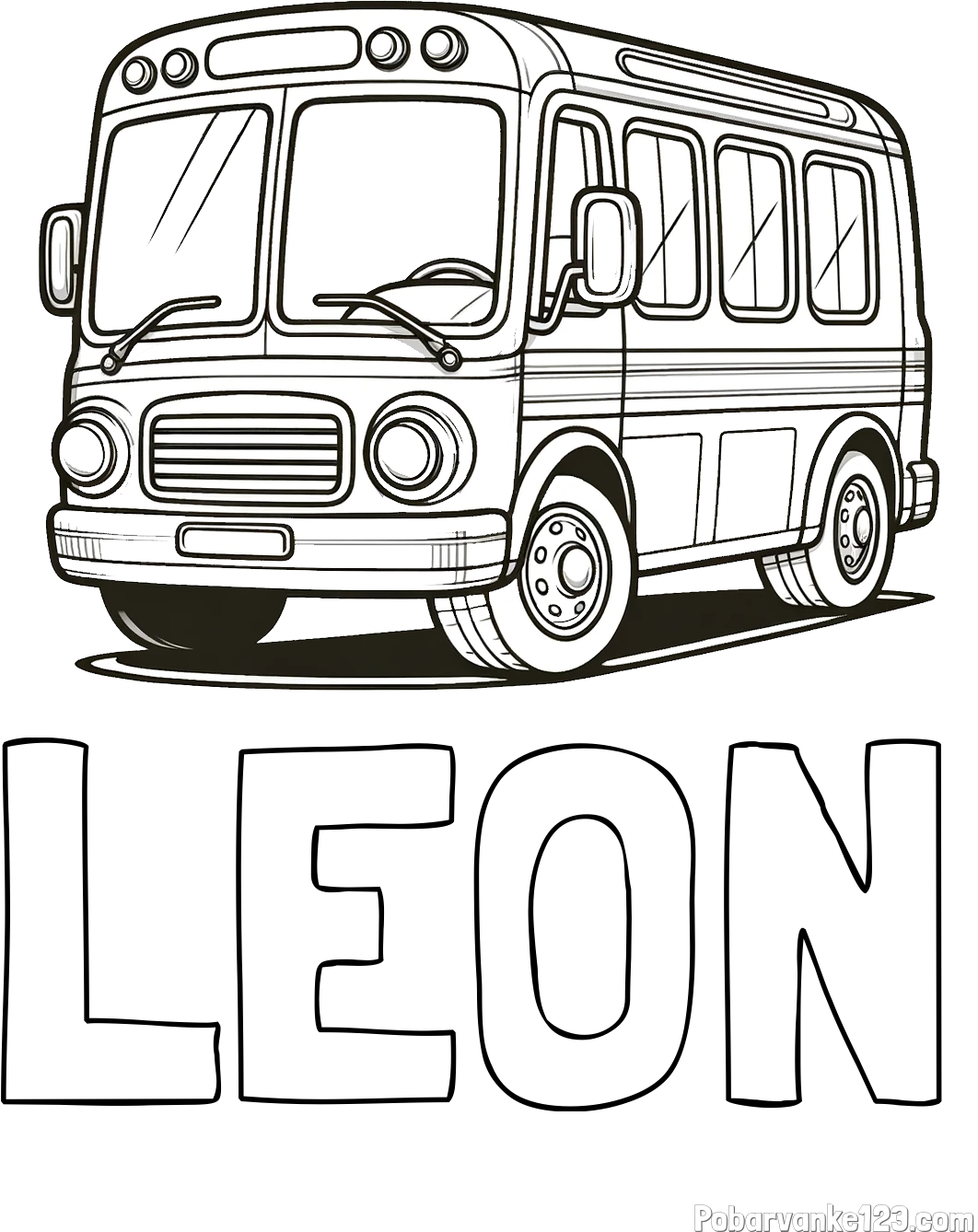 Pobarvanka imena LEON in pobarvanka avtobusa, ki zavija v desno