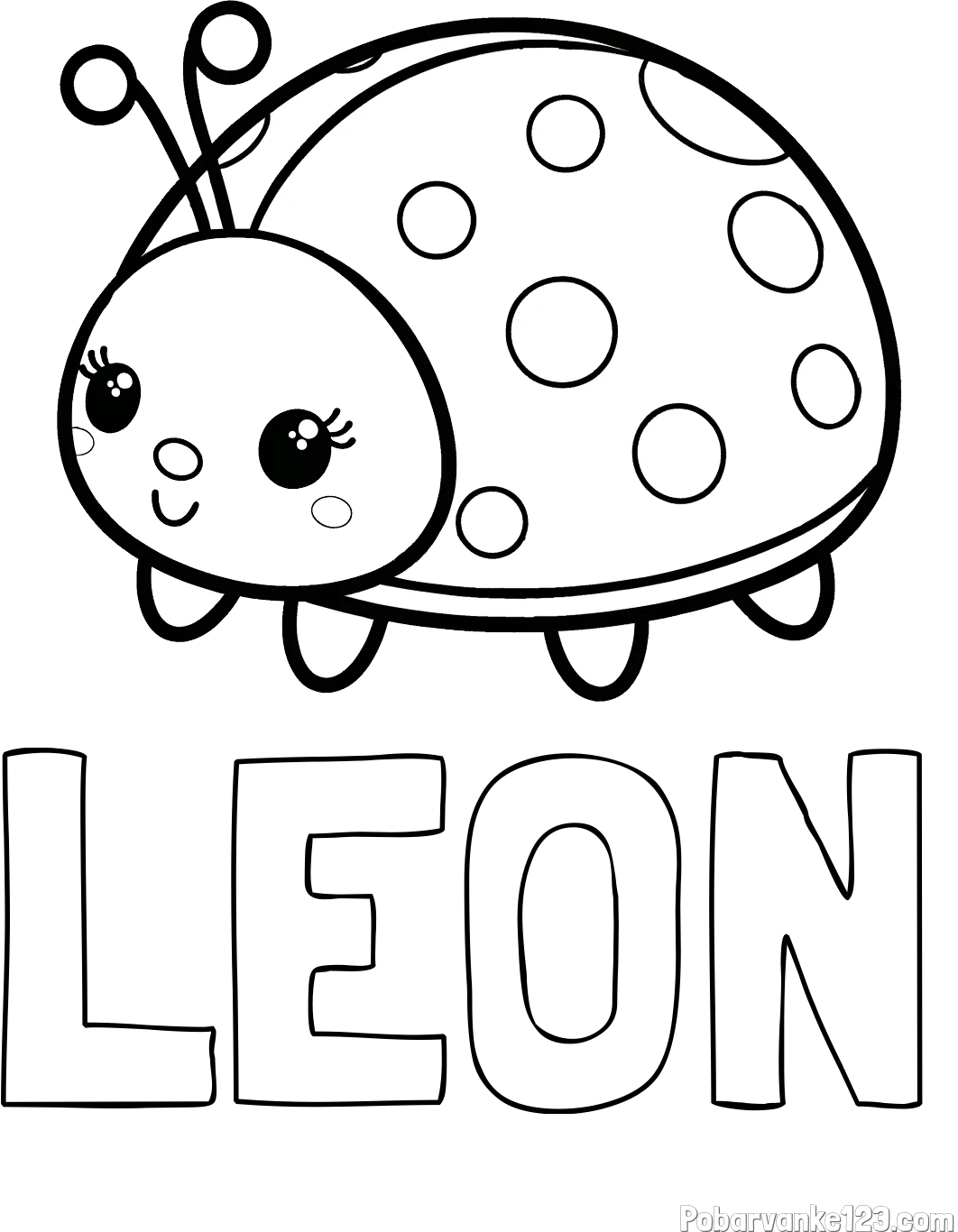 Pobarvanka imena LEON in pobarvanka ljubke pikapolonice