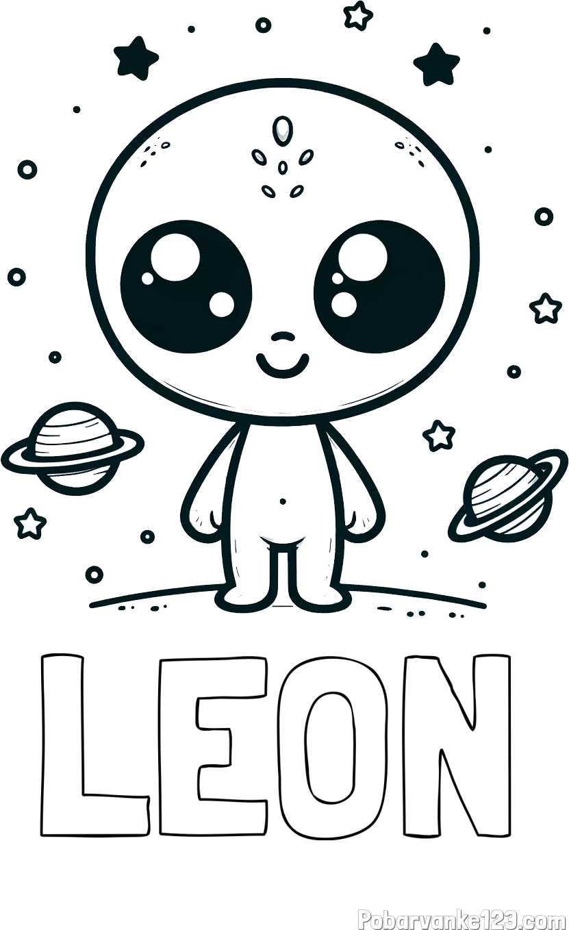 Pobarvanka imena LEON in pobarvanka vesoljec