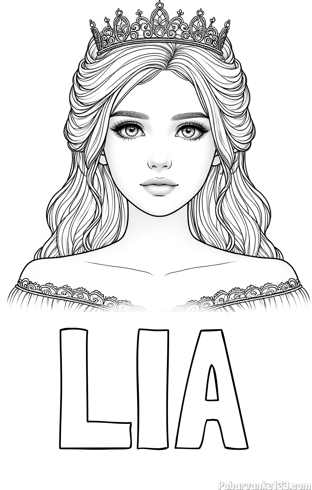 Pobarvanka imena LIA in pobarvanka prikupne princeske s čudovitimi očmi