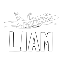 Online izdelana pobarvanka - Pobarvanka imena LIAM in pobarvanka letala Hornet