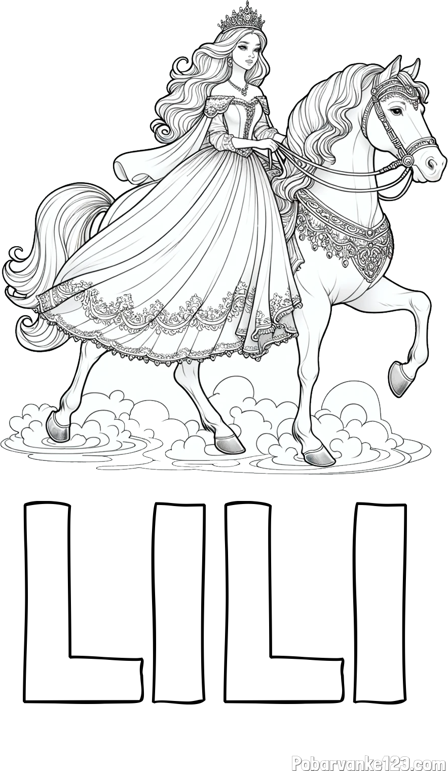 Pobarvanka imena LILI in pobarvanka princese na konju
