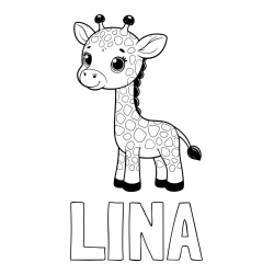 Online izdelana pobarvanka - Pobarvanka imena LINA in pobarvanka simpatične žirafe
