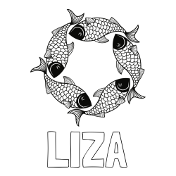 Online izdelana pobarvanka - Pobarvanka imena LIZA in pobarvanka rib - mandale