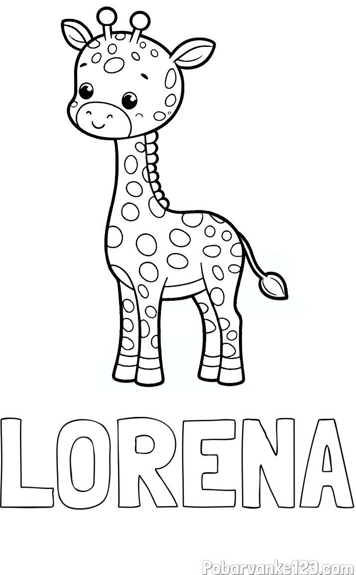 Pobarvanka imena LORENA in pobarvanka ljubke žirafe