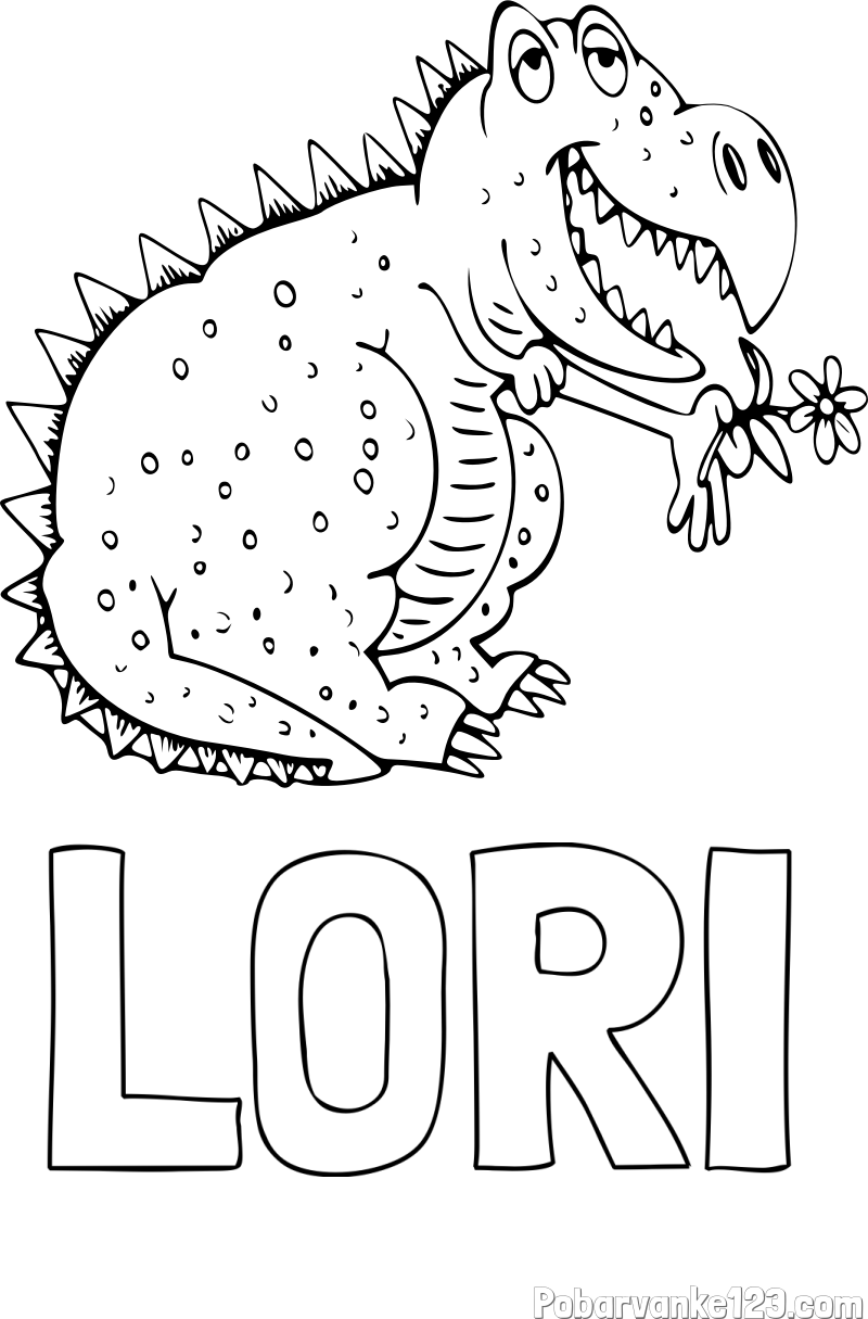 Pobarvanka imena LORI in pobarvanka veselega dinozavra