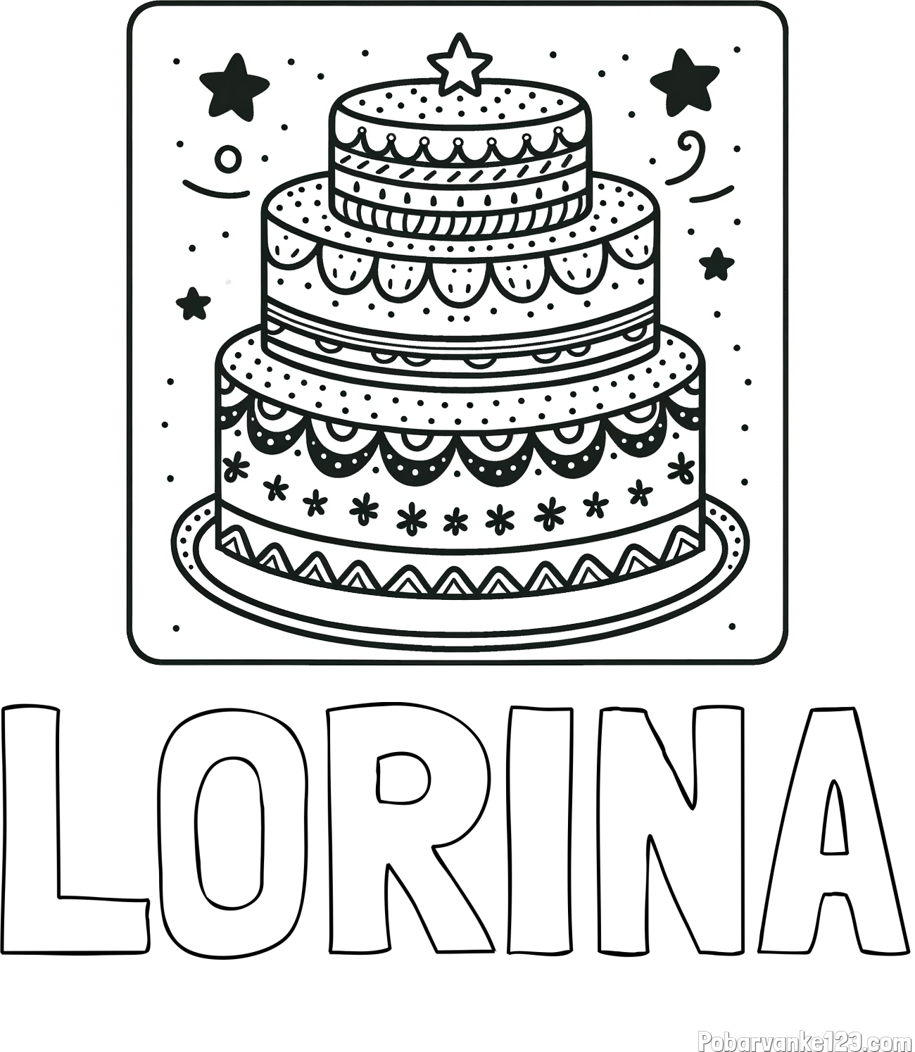 Pobarvanka imena LORINA in pobarvanka slastne torte