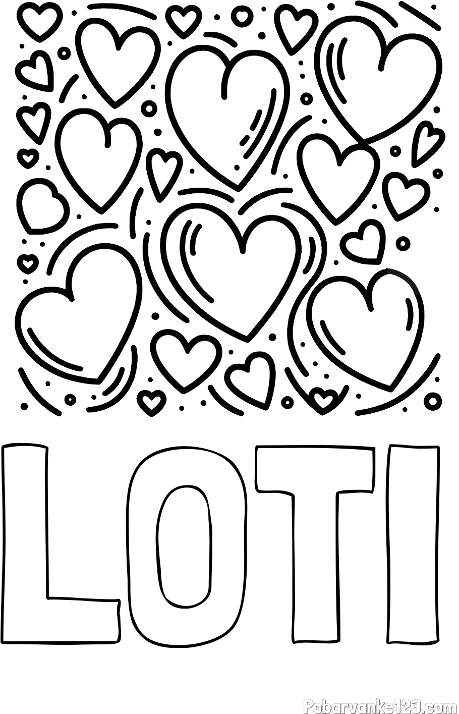 Pobarvanka imena LOTI in pobarvanka s srčki
