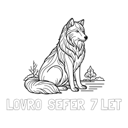 Pobarvanka imena LOVRO  ŠEFER  7 LET in pobarvanka sedečega volka