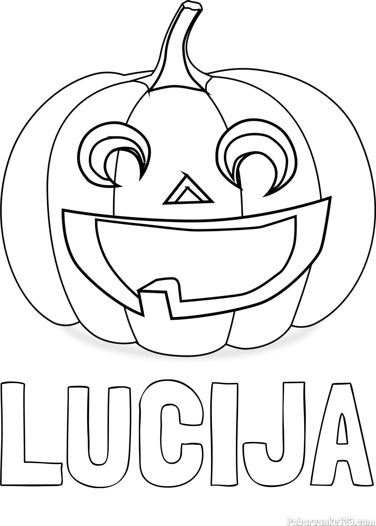 Pobarvanka imena LUCIJA in pobarvanka nasmejane buče za noč čarovnic