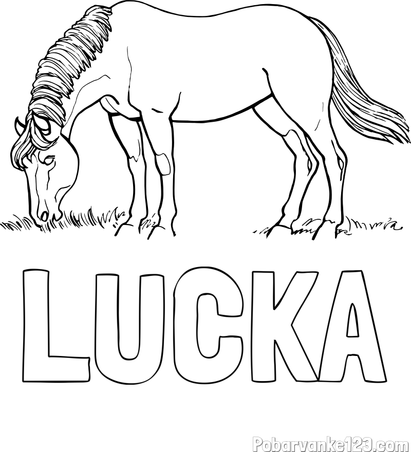 Pobarvanka imena LUČKA in pobarvanka konja med pašo