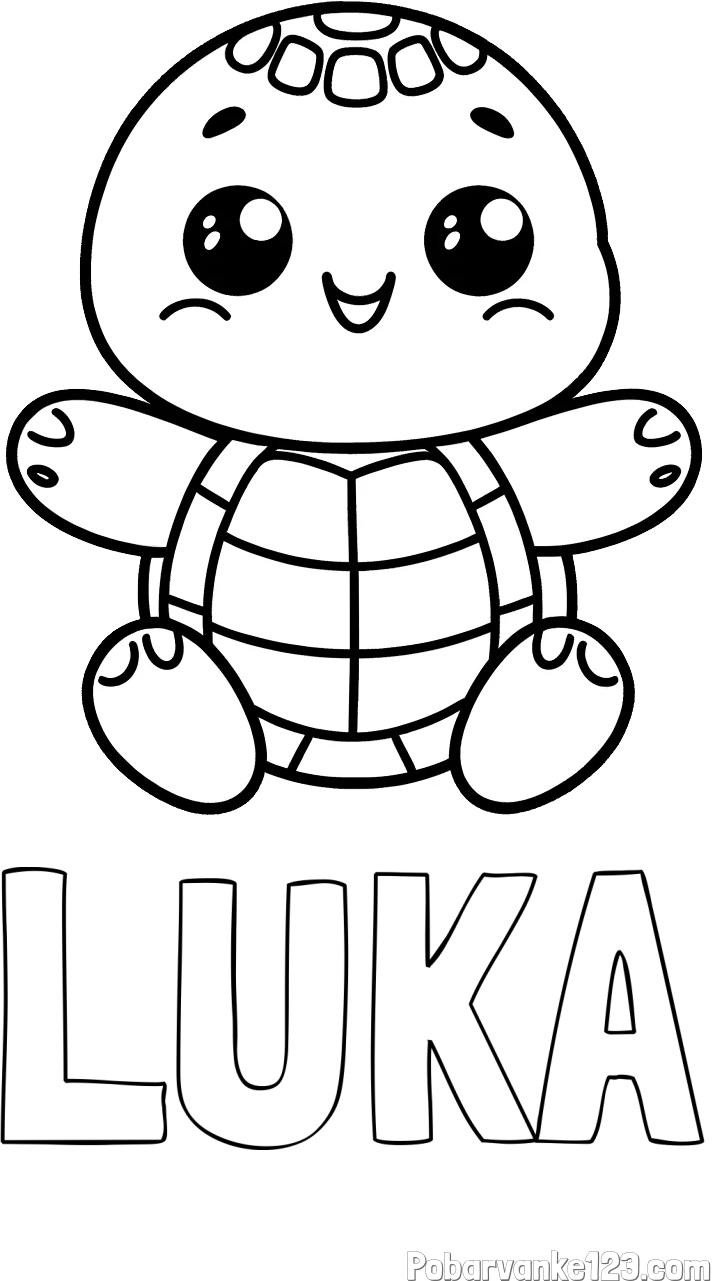 Pobarvanka imena LUKA in otroška pobarvanka ljubke in nasmejane želvice