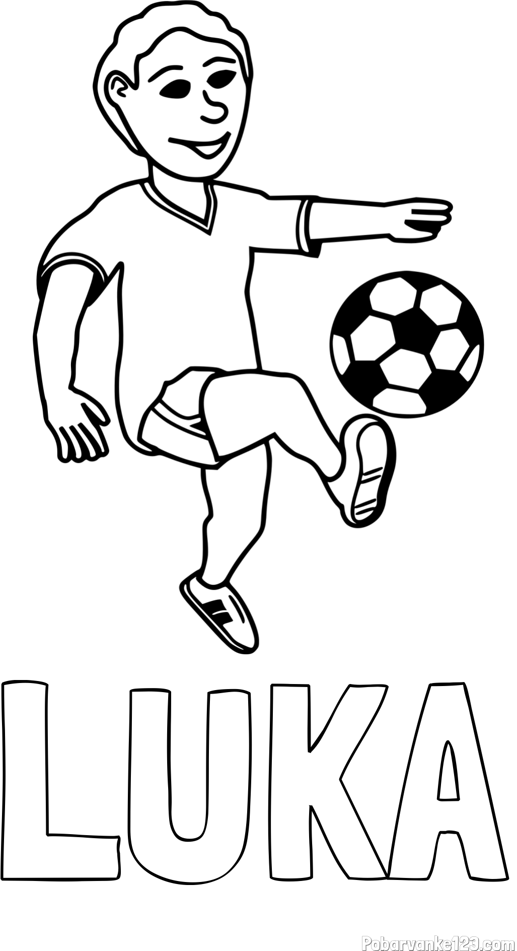Pobarvanka imena LUKA in pobarvanka nogometaša, ki brca žogo