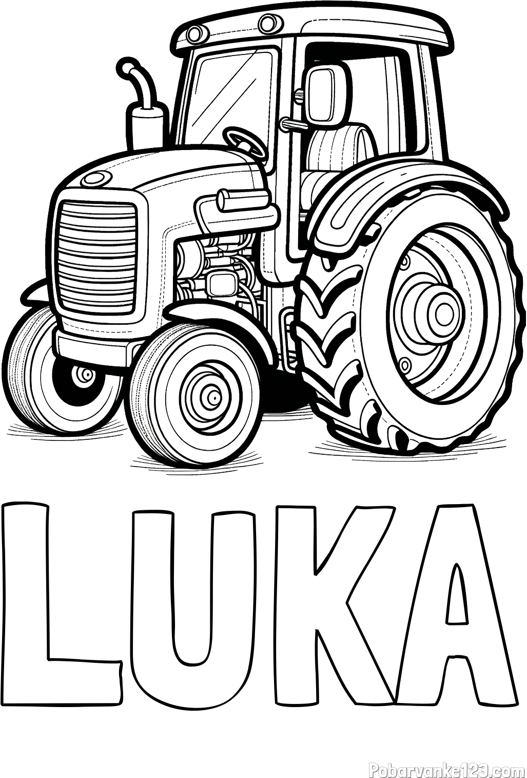 Pobarvanka imena LUKA in pobarvanka starega, a lepega traktorja