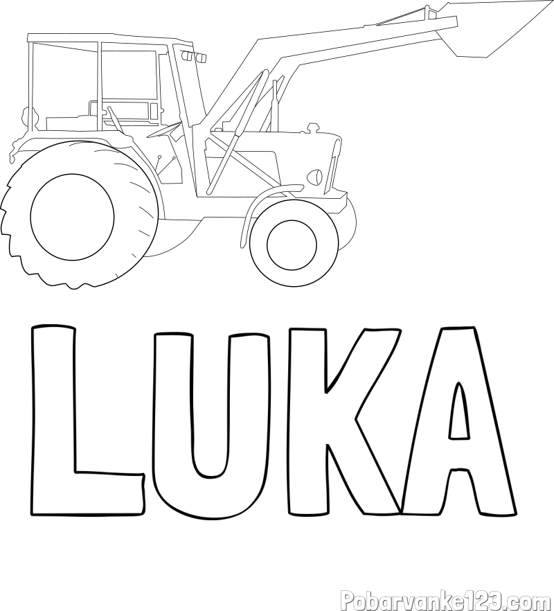Pobarvanka imena LUKA in traktor 2