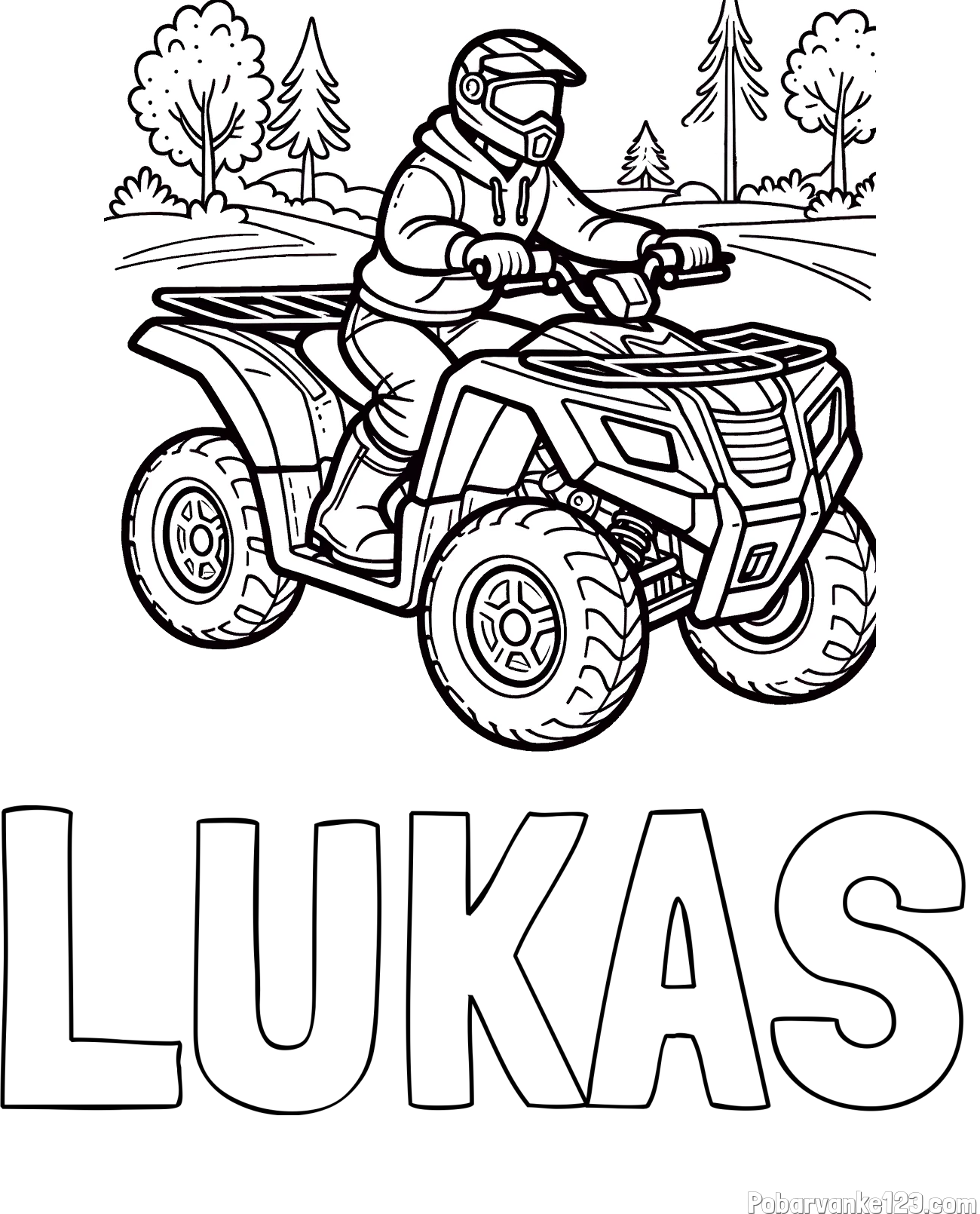 Pobarvanka imena LUKAS in pobarvanka motorista na štirikolesniku