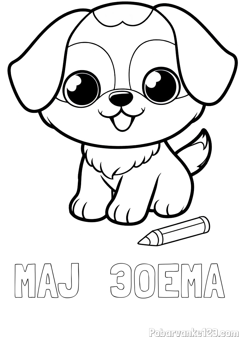 Pobarvanka imena MAJ   3OEMA in pobarvanka prikupnega kužka