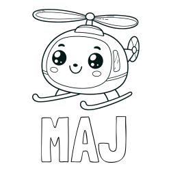 Online izdelana pobarvanka - Pobarvanka imena MAJ in otroška pobarvanka ljubkega helikopterja