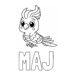 Pobarvanka imena MAJ in pobarvanka ljubke papige