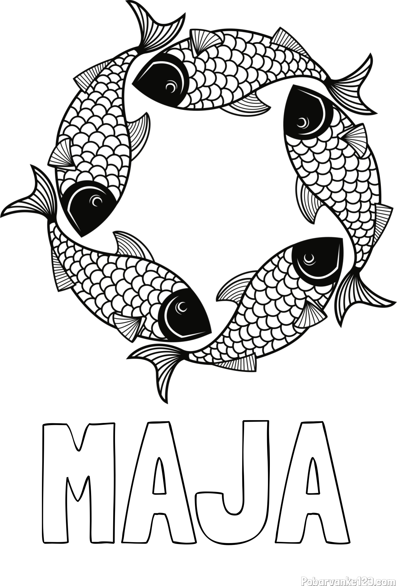 Pobarvanka imena MAJA in pobarvanka rib - mandale