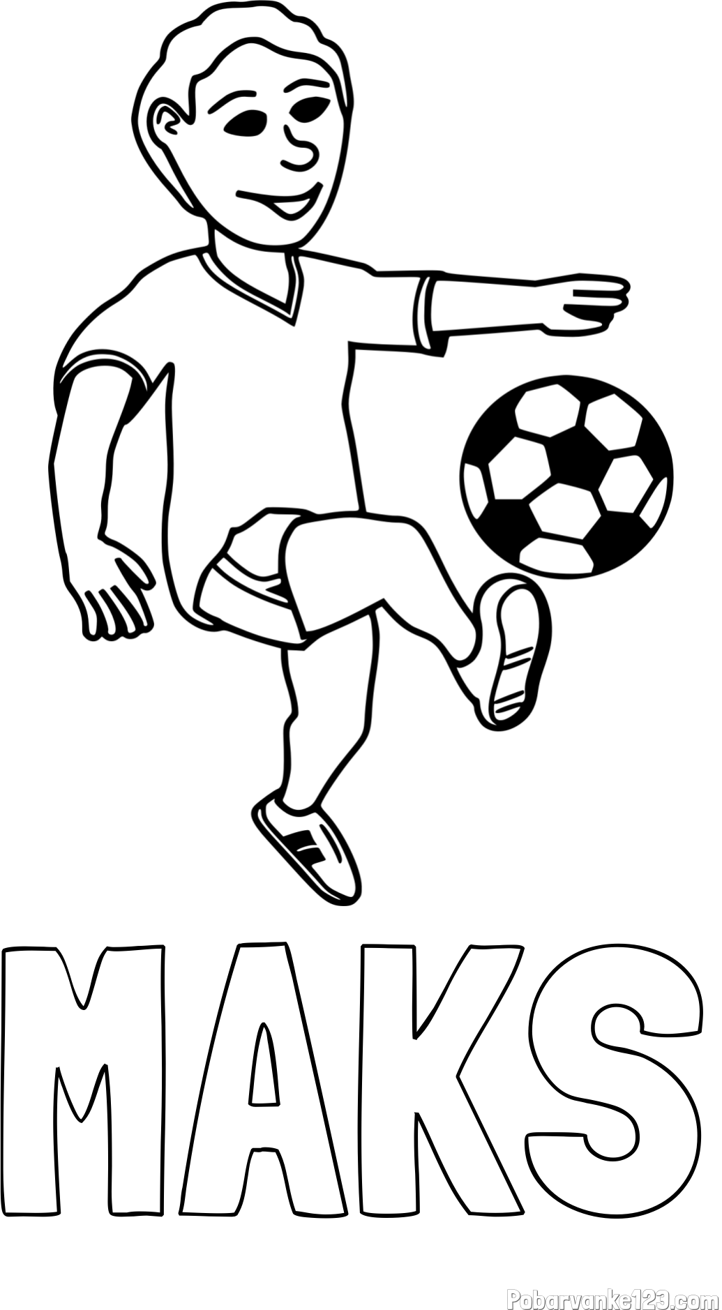 Pobarvanka imena MAKS in pobarvanka nogometaša, ki brca žogo