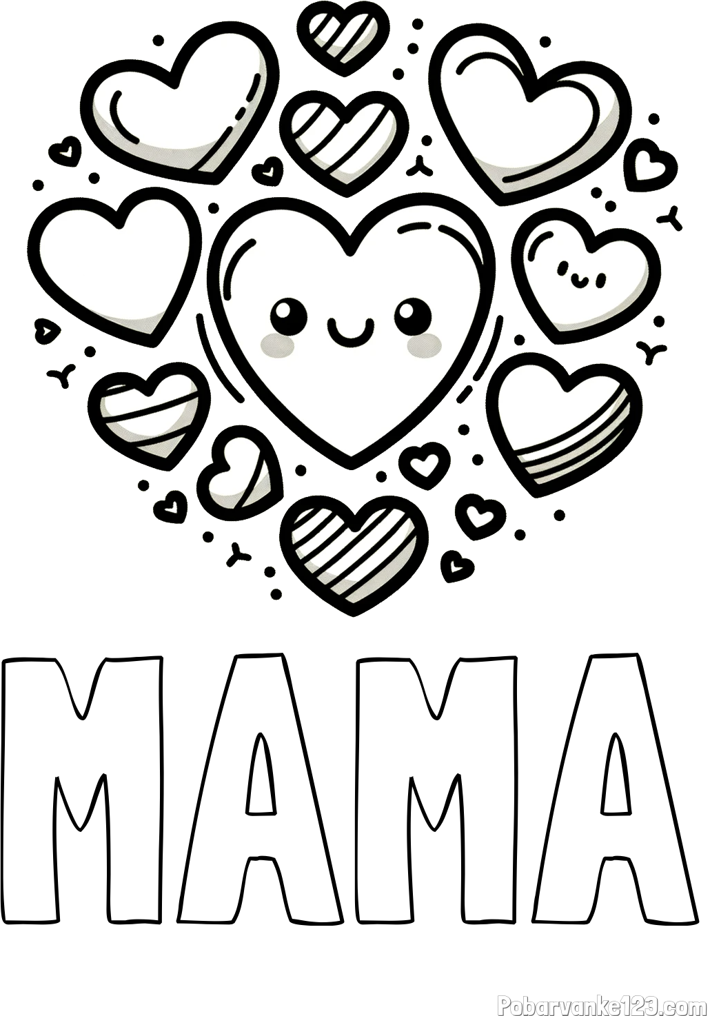 Pobarvanka imena MAMA in pobarvanka srčkov
