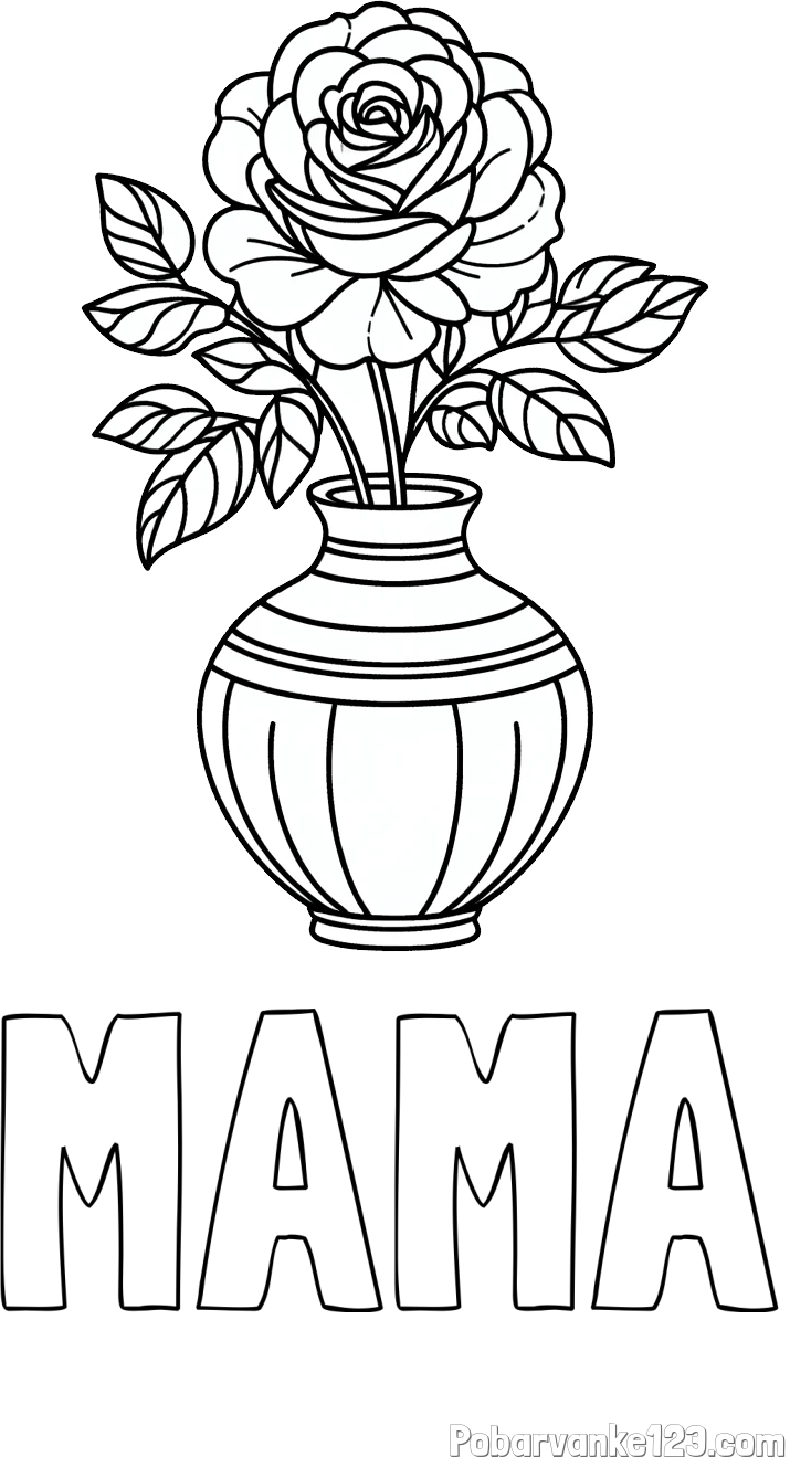 Pobarvanka imena MAMA in pobarvanka vrtnice v vazi
