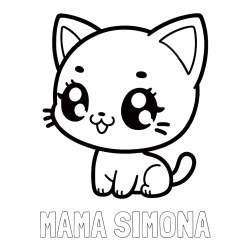 Online izdelana pobarvanka - Pobarvanka imena MAMA SIMONA in pobarvnaka ljubke muce v anime slogu