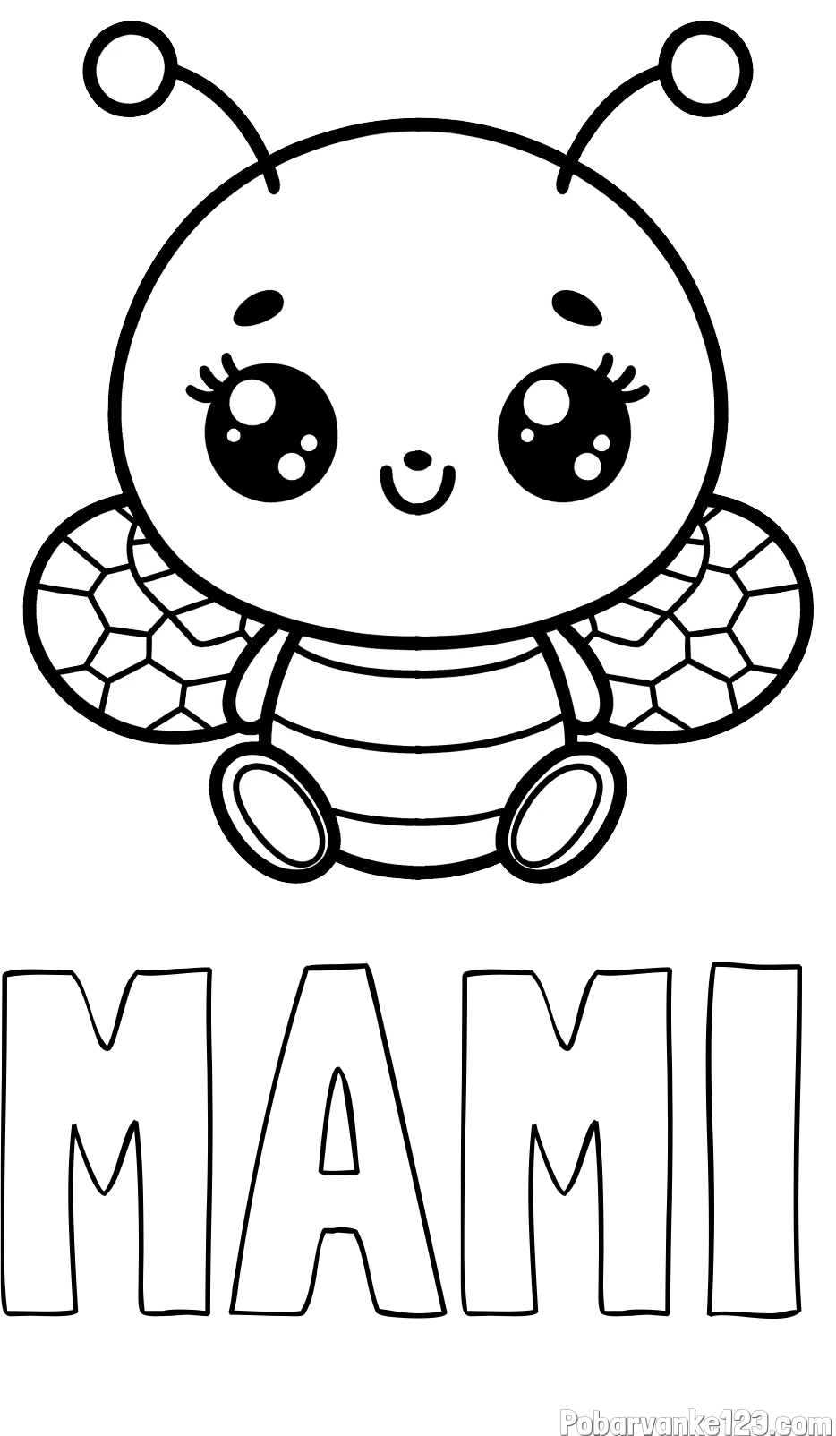 Pobarvanka imena MAMI in otroška pobarvanka ljubke čebele