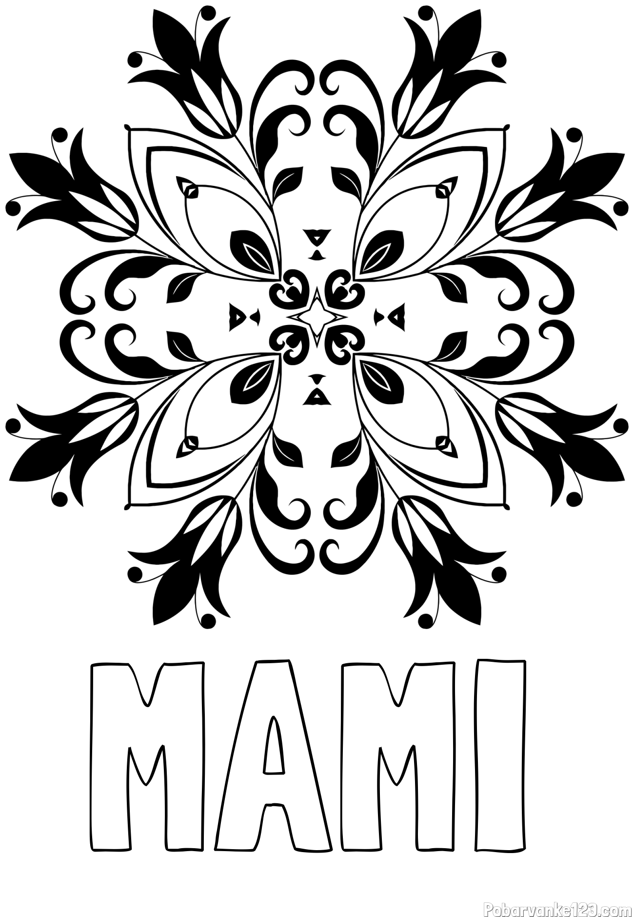 Pobarvanka imena MAMI in pobarvanka mandale (cvetovi)