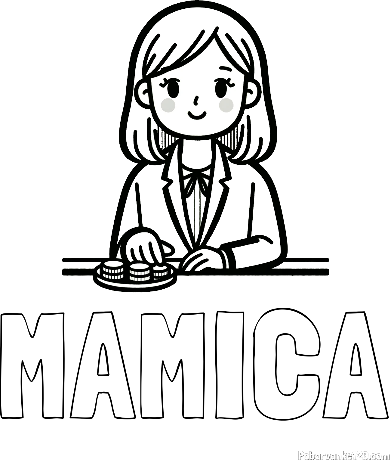 Pobarvanka imena MAMICA in pobarvanka bančne uslužbenke