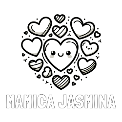 Online izdelana pobarvanka - Pobarvanka imena MAMICA JASMINA in pobarvanka srčkov