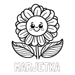 Online izdelana pobarvanka - Pobarvanka imena MARJETKA in pobarvanka ljubke in nasmejane rože