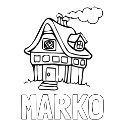 Online izdelana pobarvanka - Pobarvanka imena MARKO in pobarvanka prikupne hiške