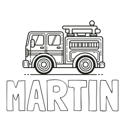 Online izdelana pobarvanka - Pobarvanka imena MARTIN in lepa pobarvnak gasilskega avta