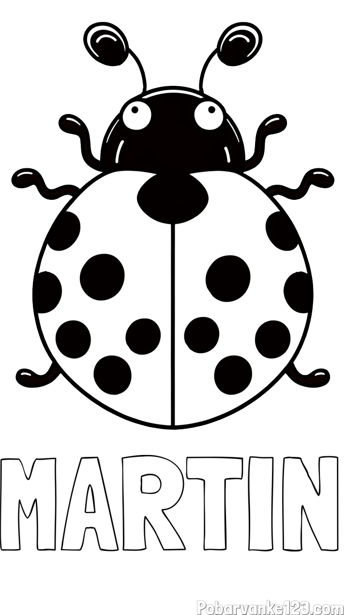 Pobarvanka imena MARTIN in pobarvanka pikapolonice z velikimi tipalkami