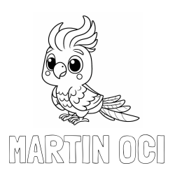 Online izdelana pobarvanka - Pobarvanka imena MARTIN OČI in pobarvanka ljubke papige