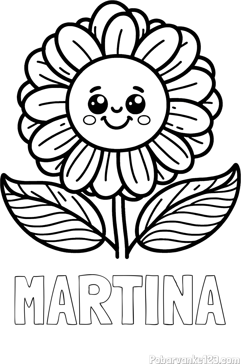 Pobarvanka imena MARTINA in pobarvanka ljubke in nasmejane rože