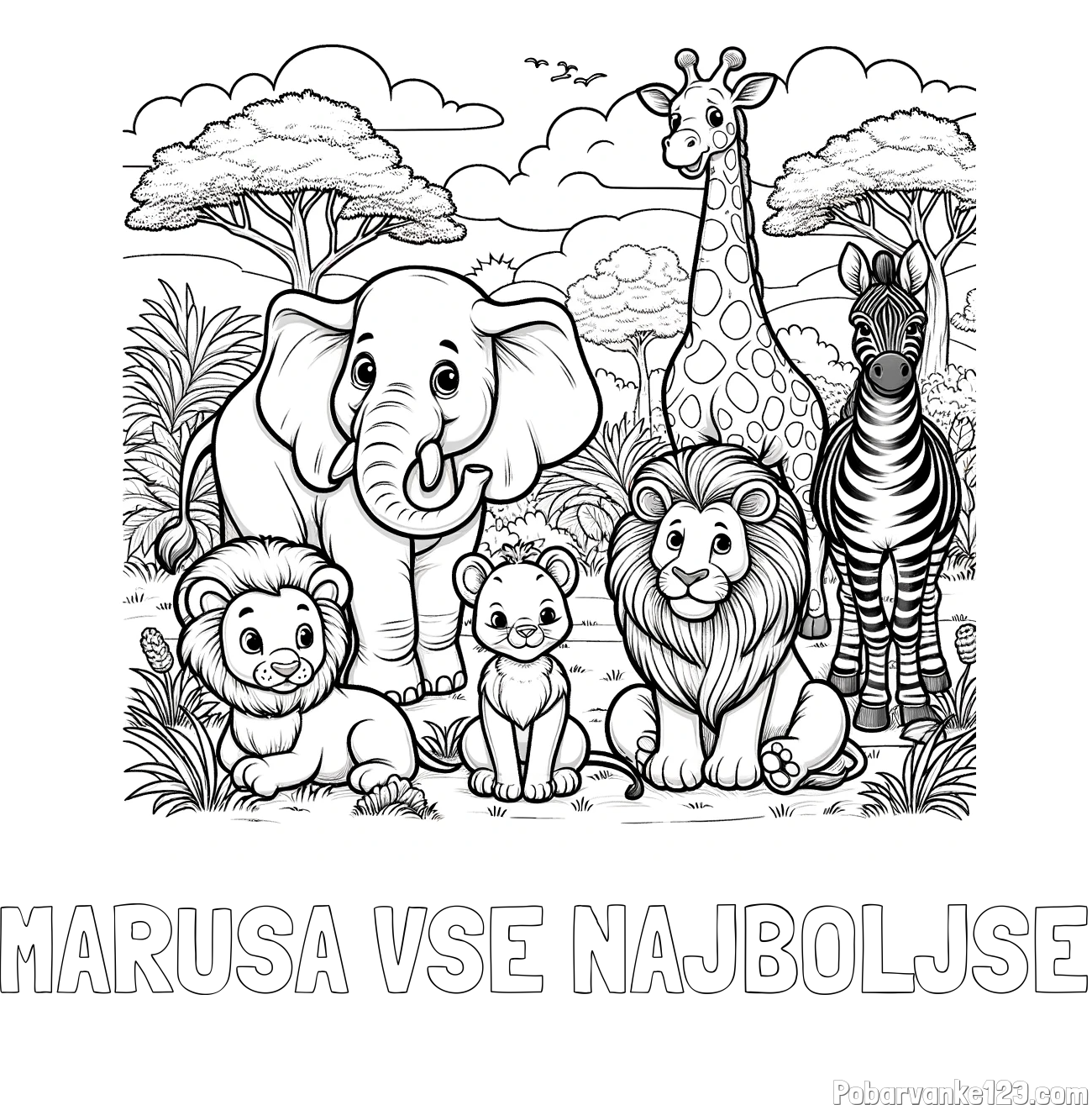 Pobarvanka imena MARUŠA VSE NAJBOLJŠE in pobarvanka ljubkih živali