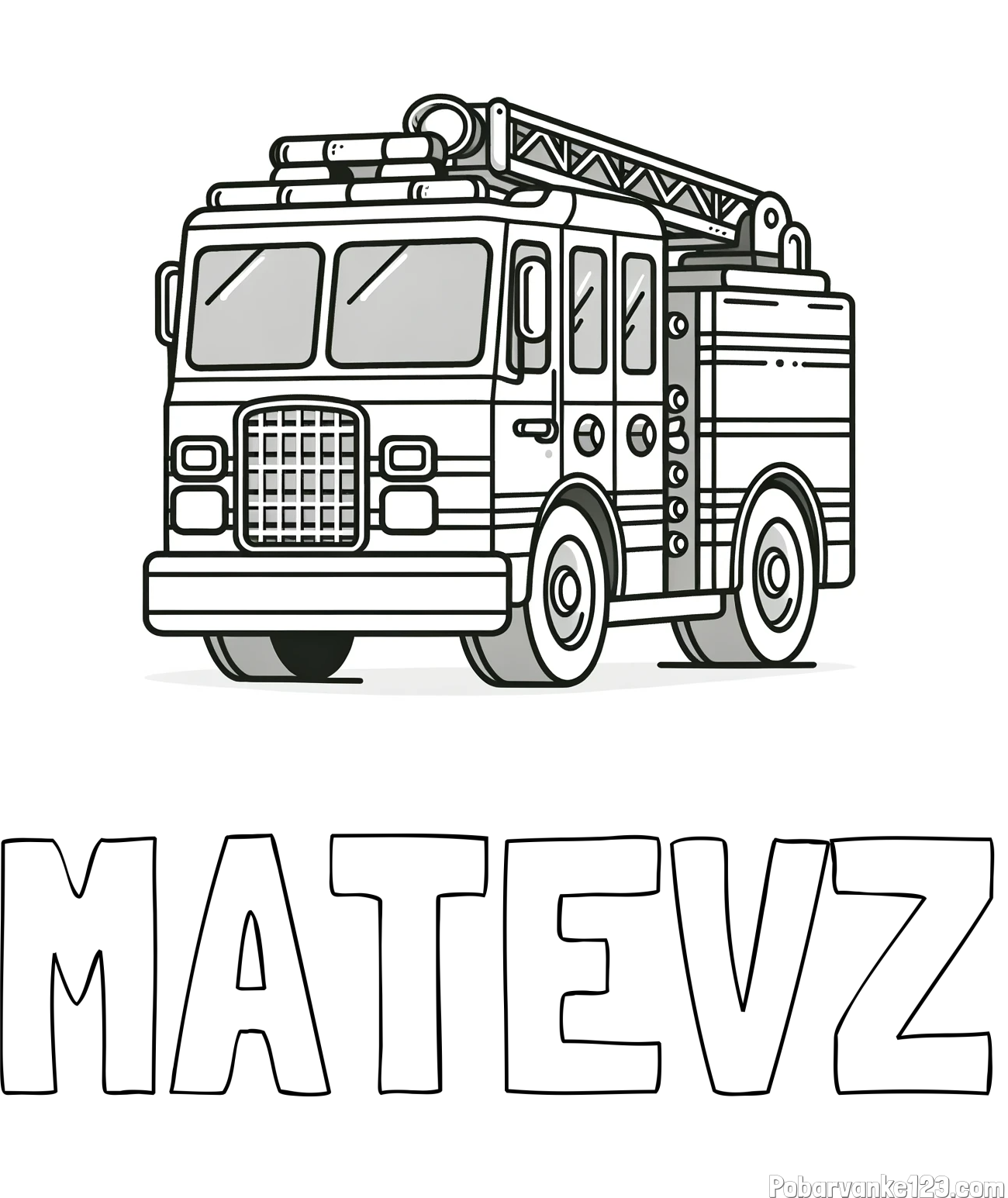 Pobarvanka imena MATEVŽ in pobarvanka velikega gasilskega avta