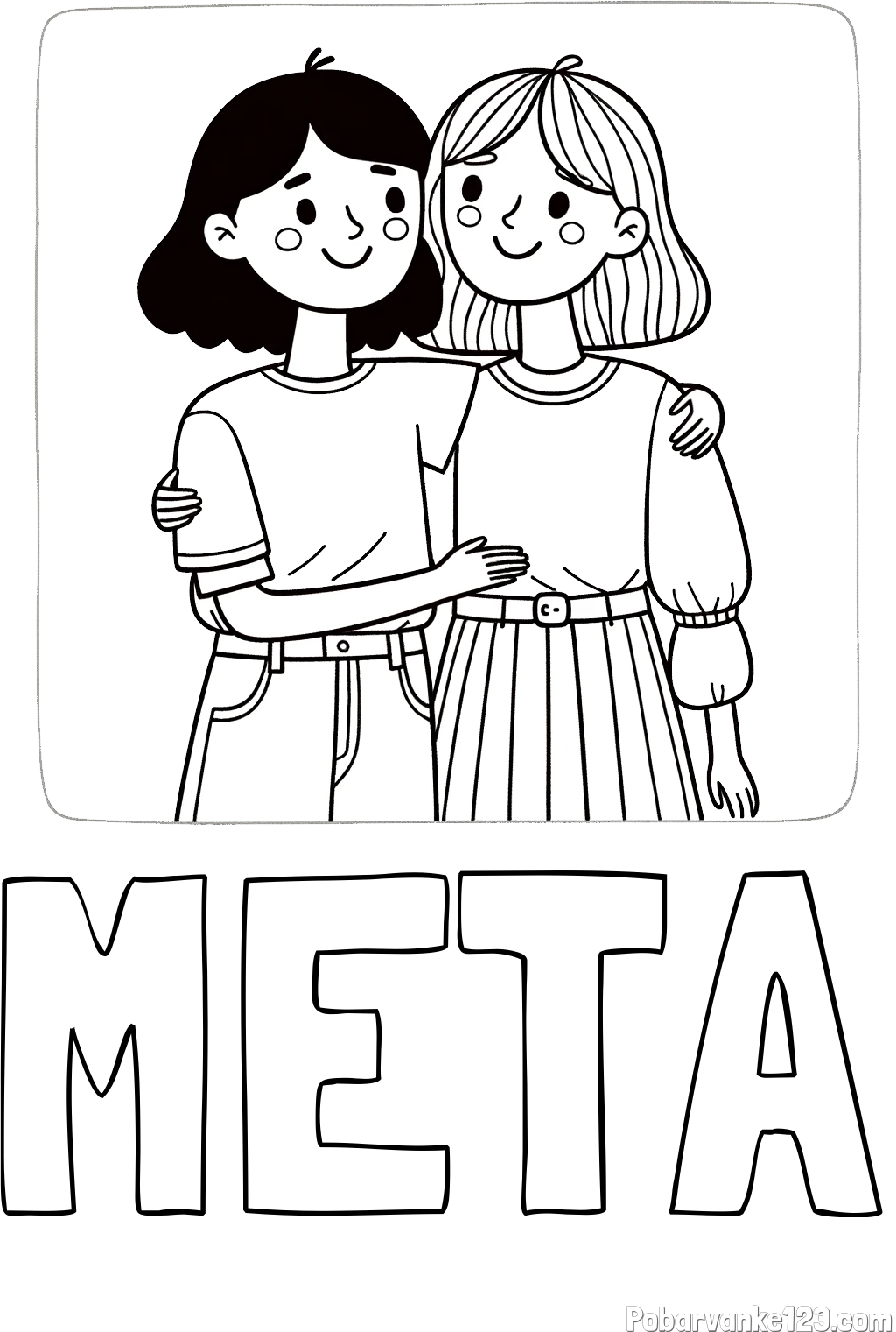 Pobarvanka imena META in otroška pobarvanka dveh prijateljic