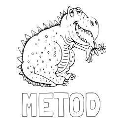 Online izdelana pobarvanka - Pobarvanka imena METOD in pobarvanka veselega dinozavra