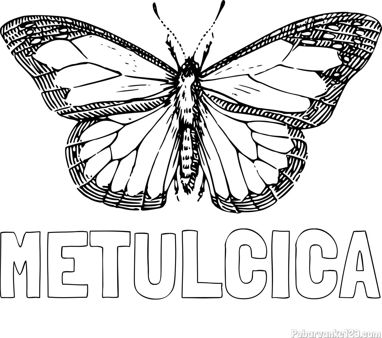 Pobarvanka imena METULCICA in pobarvanka metulja